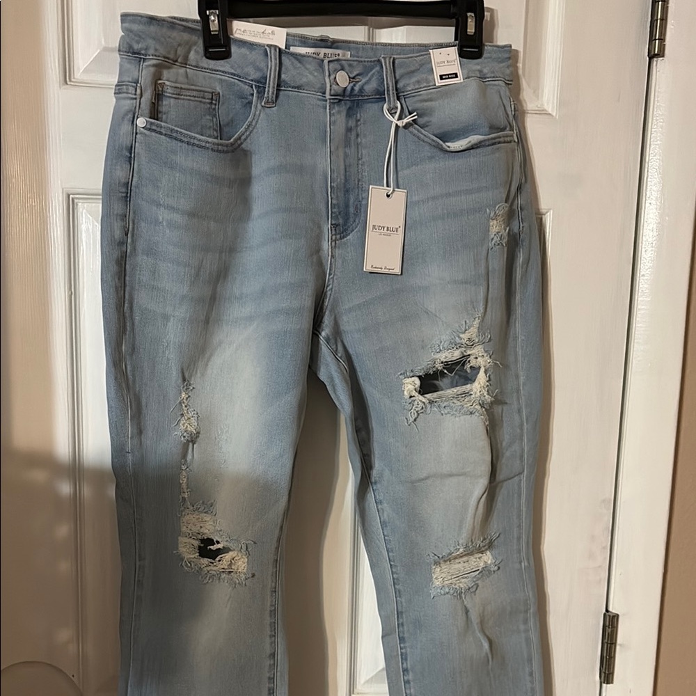 Judy Blue Light Blue Distressed Boyfriend Jeans